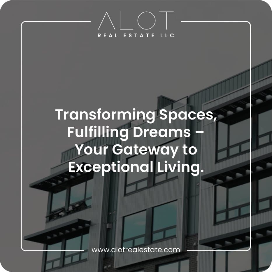 ALOT Real Estate tile from the 2024 group calendar: 'Transforming spaces, fulfilling dreams — your gateway to exceptional living'